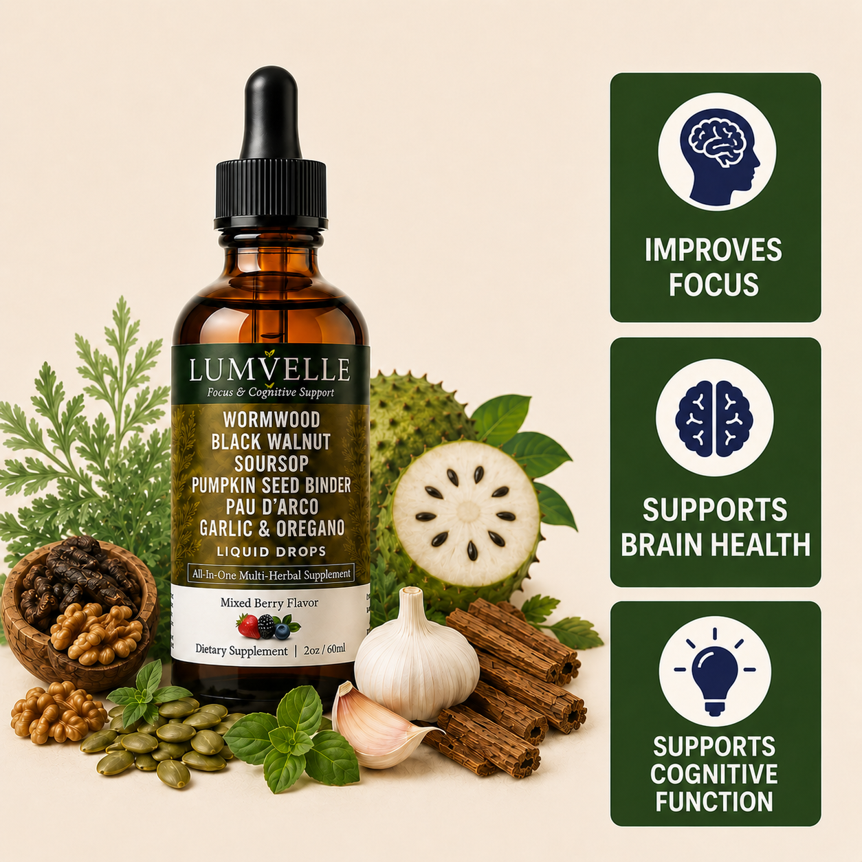 LUMVELLE™ Wild-Harvested Wormwood Drops | Brain Health & Focus Support