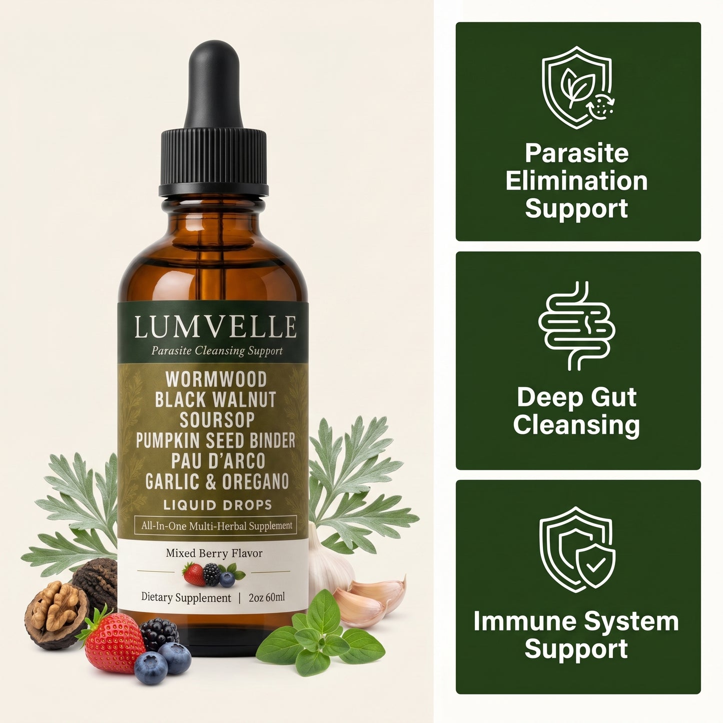 LUMVELLE Wild-Harvested Wormwood Drops | Bloating, Gas & Digestive Comfort